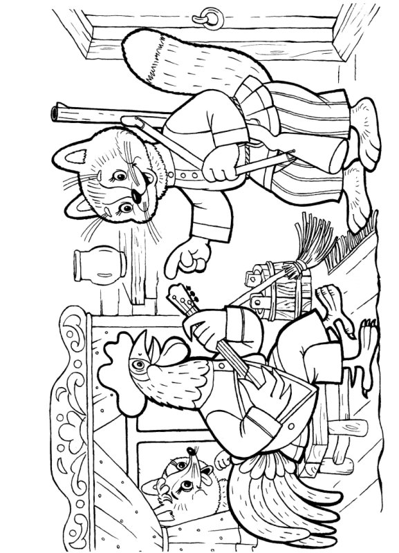 Раскраска по сказке кот петух и лиса