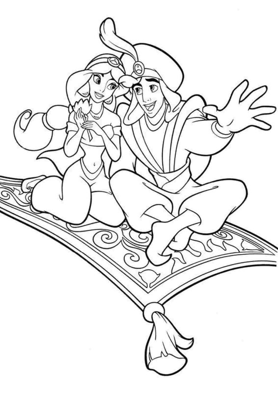 Раскраска алладин и Жасмин