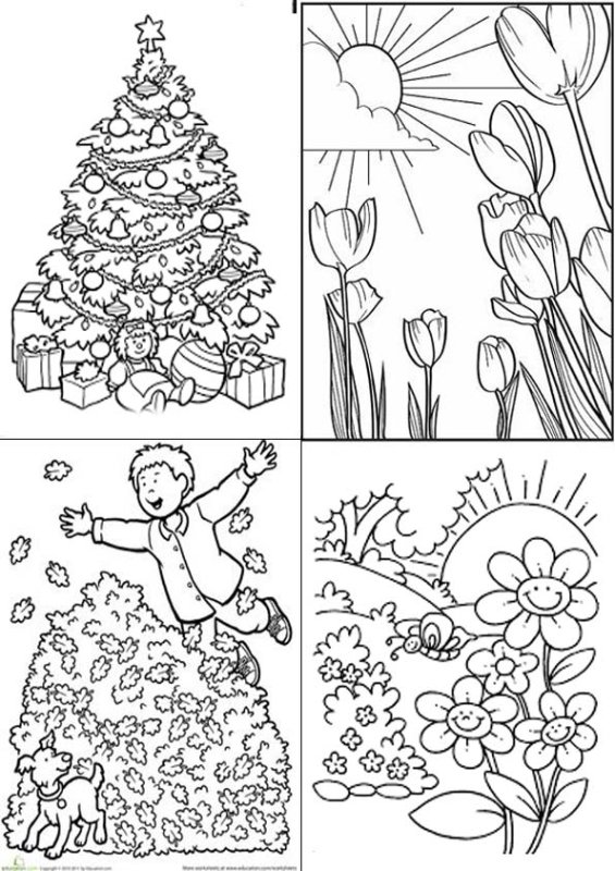 Раскраска зима Весна лето осень