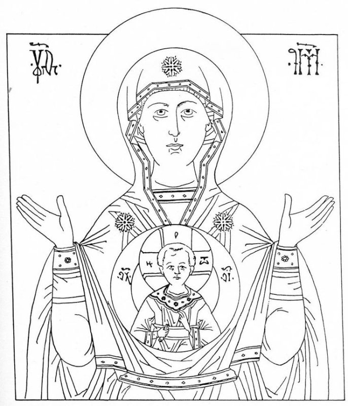 Богородица Знамение прорись иконы