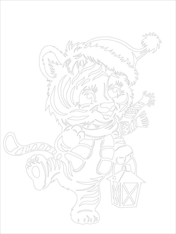 Тигр вытынанка на окно