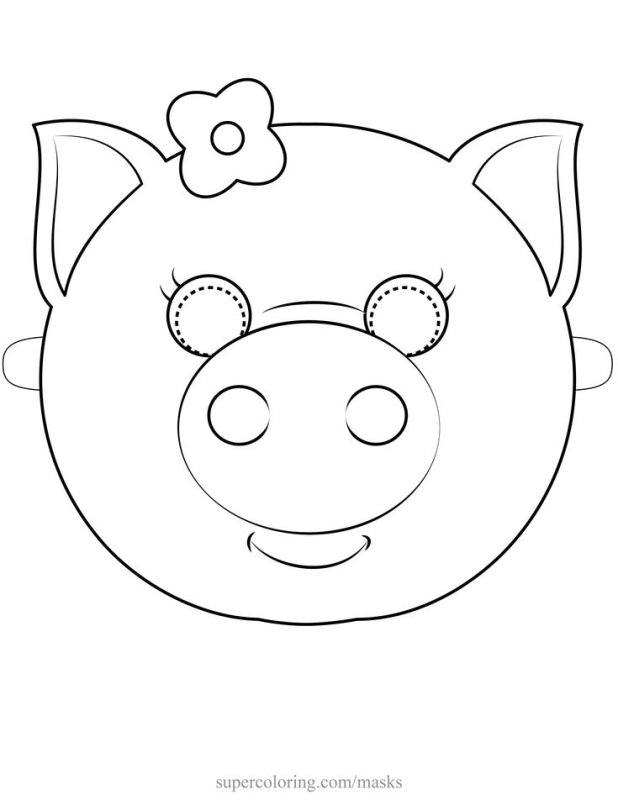 Раскраска маска свинья для детей