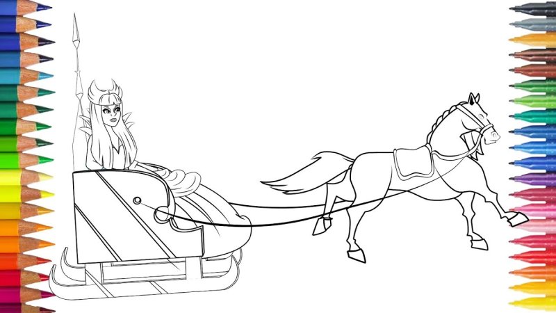 Лошадь в санях раскраска