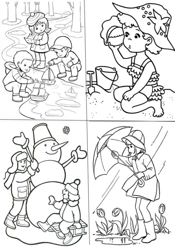 Раскраска зима Весна лето осень