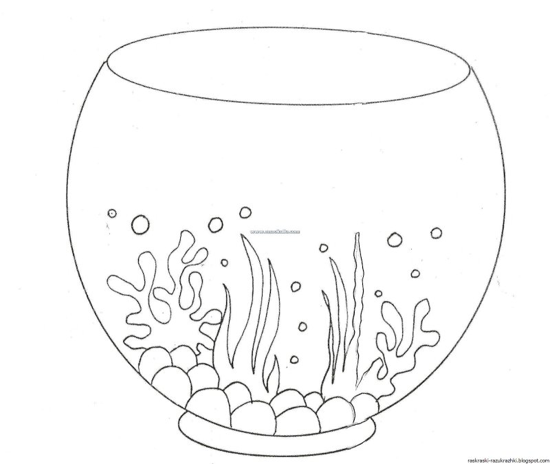 Раскраска аквариум с рыбками