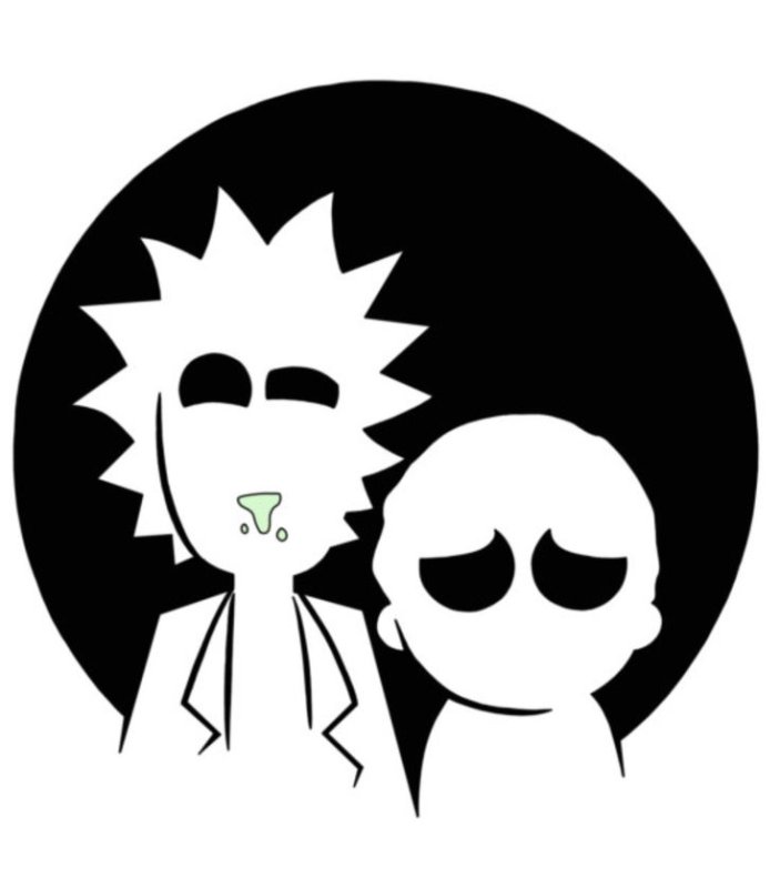 Рик и Морти белое на чёрном