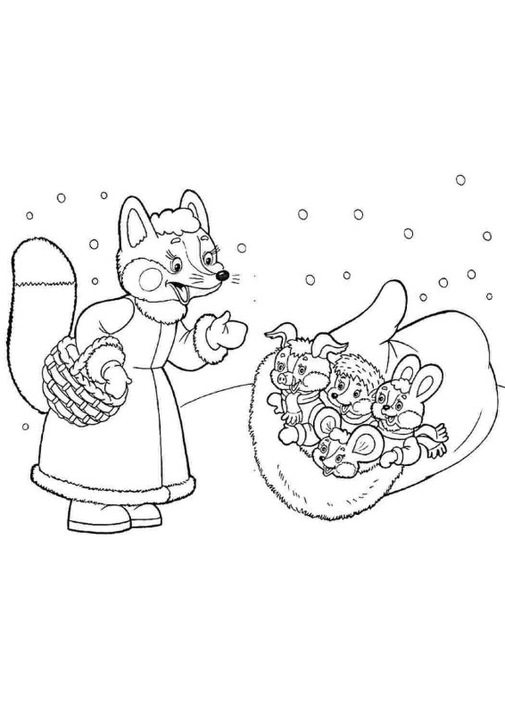 Раскраска по сказке рукавичка