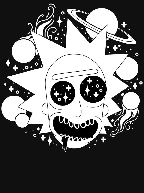 Стикеры черно белые для распечатки Рик и Морти