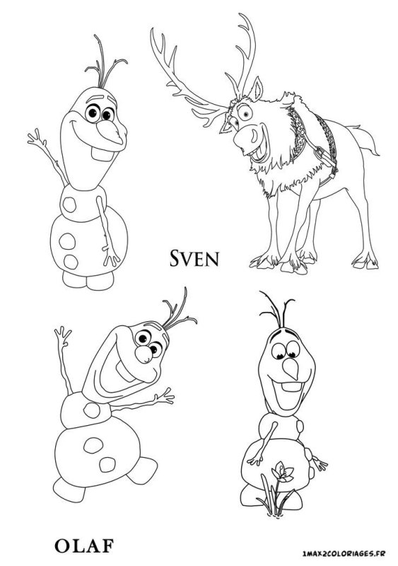 Раскраски Холодное сердце Олаф и Свен