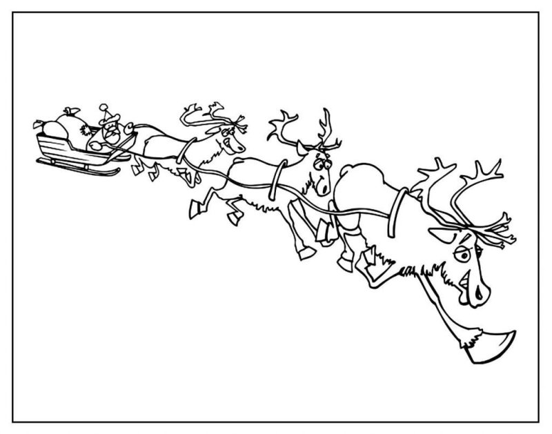 Новогодние вытынанки олени в упряжке