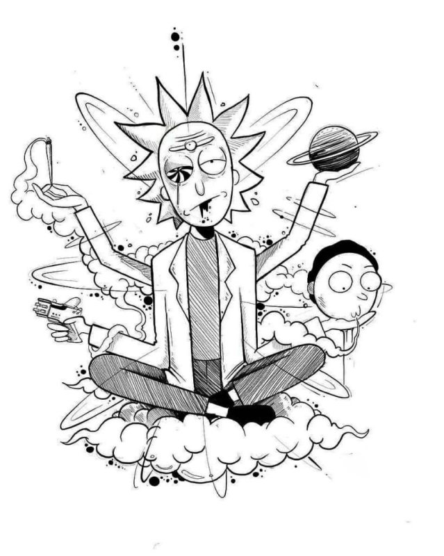 Рик и Морти тату эскизы