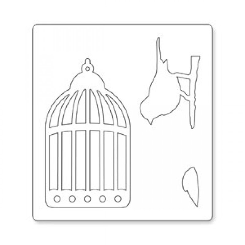 Трафарет птица в клетке