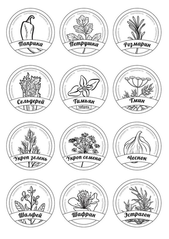 Этикетки для специй черно-белые
