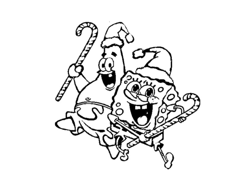 Раскраска Спанч Боб новогодний