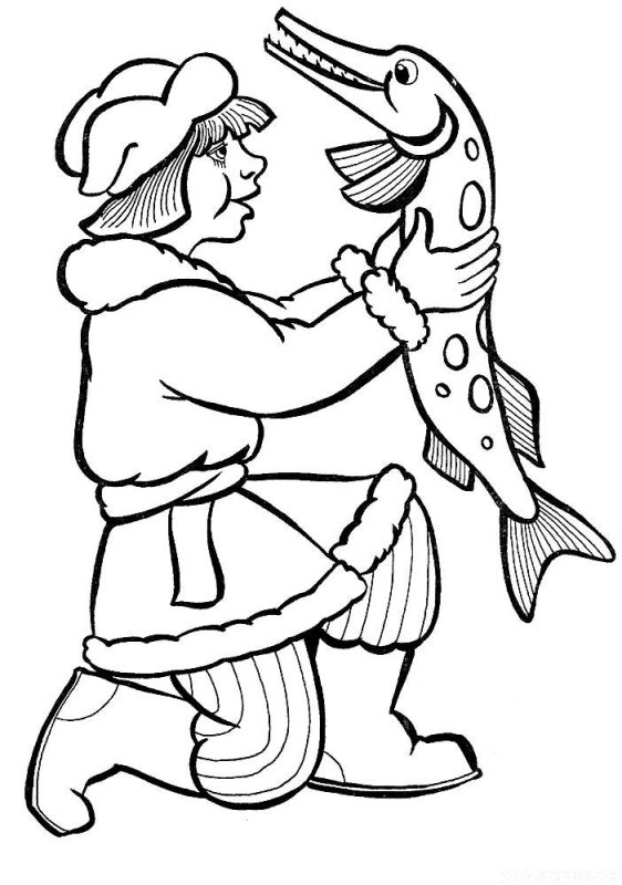 Раскраска Емеля и щука