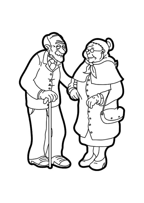 Раскраска бабушка и дедушка