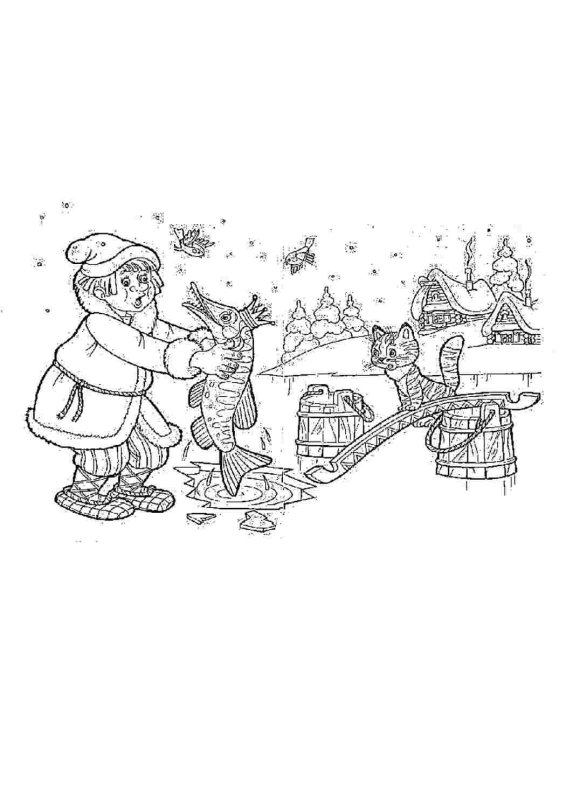 Емеля из сказки по щучьему велению раскраска