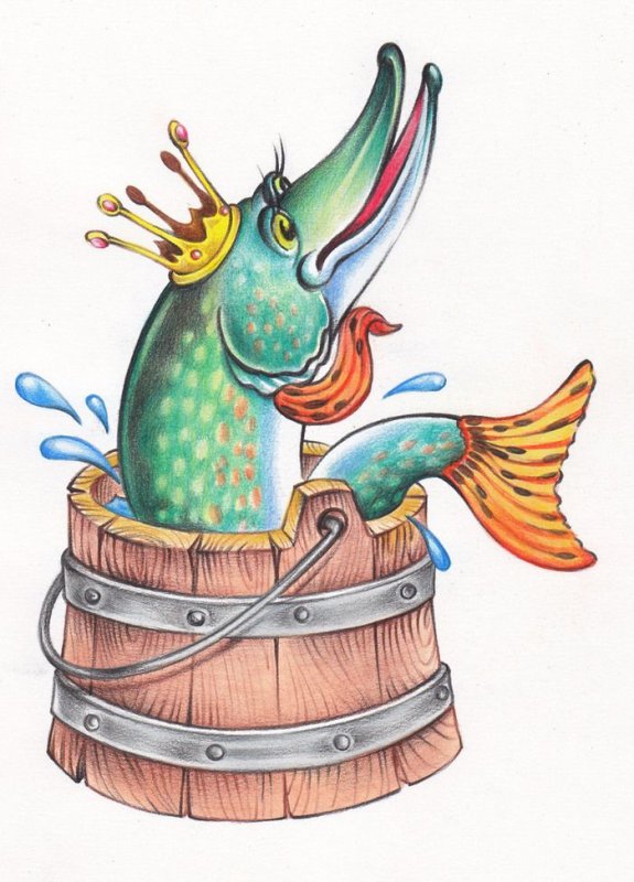 Емеля и щука иллюстрации