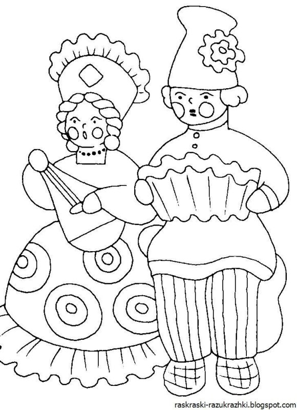 Народные промыслы России раскраски для детей Дымковская игрушка