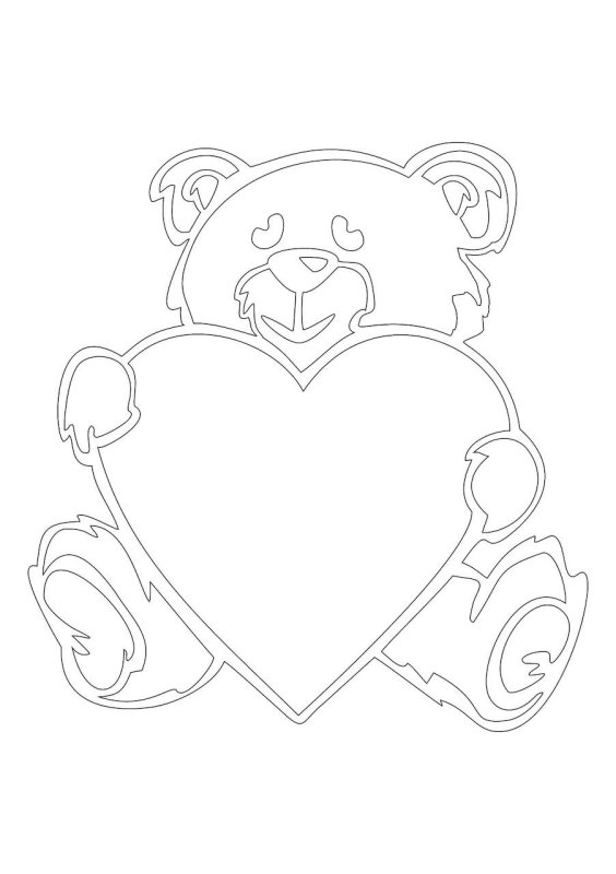 Мишка с сердечком трафарет для вырезания