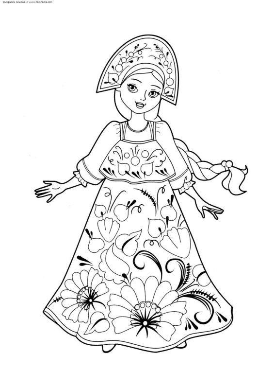 Рускийнародный костюм раскраска