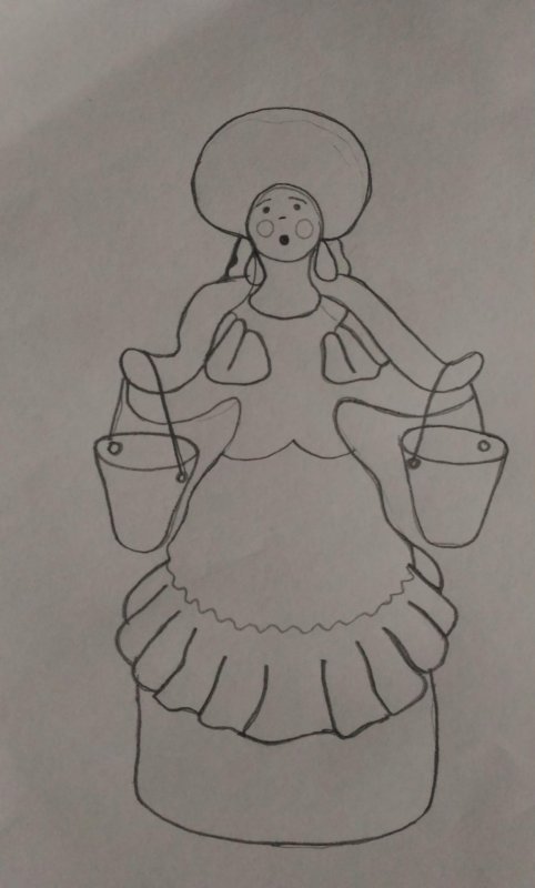 Барышня Водоноска Дымковская роспись