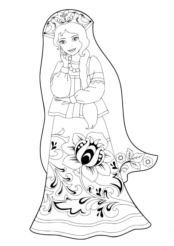 Русская народная красавица раскраска