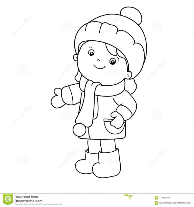 Девочка в зимней одежде раскраска