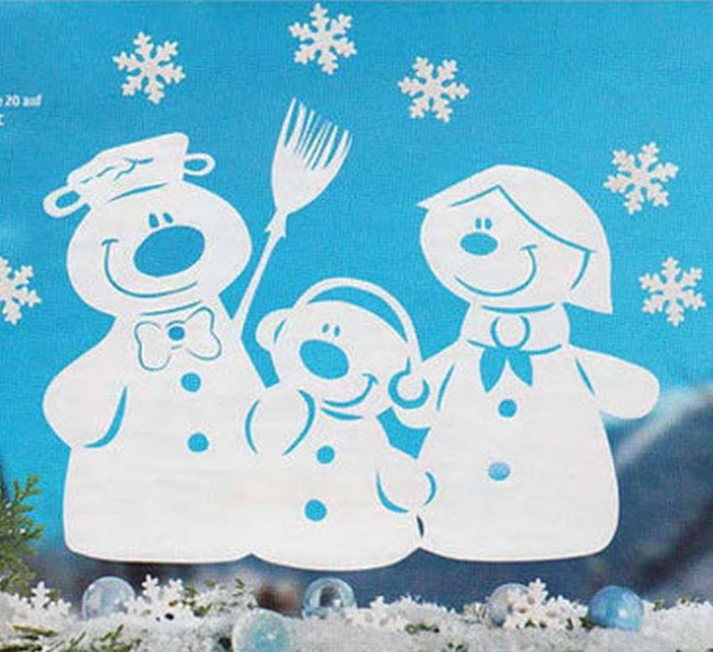 Вытынанки новогодние для украшения окон Снеговики