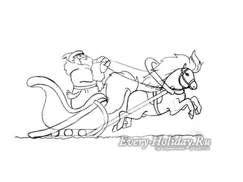 Дед Мороз на санях раскраска