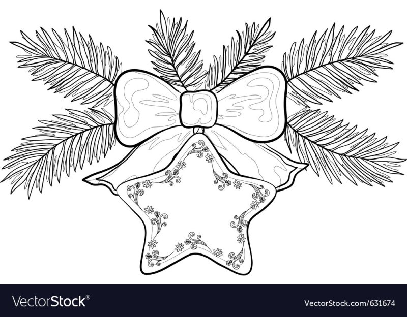 Раскраска Новогодняя ветка с игрушками