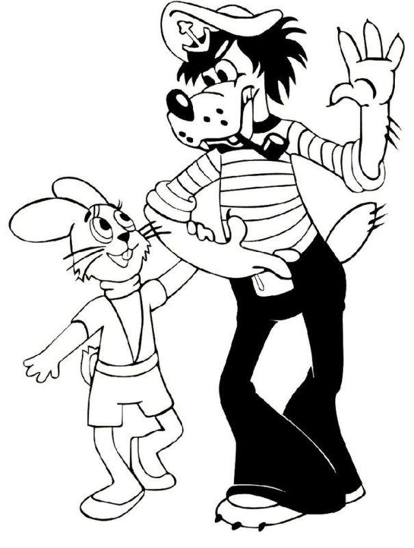 Заяц и волк ну погоди разукрашки