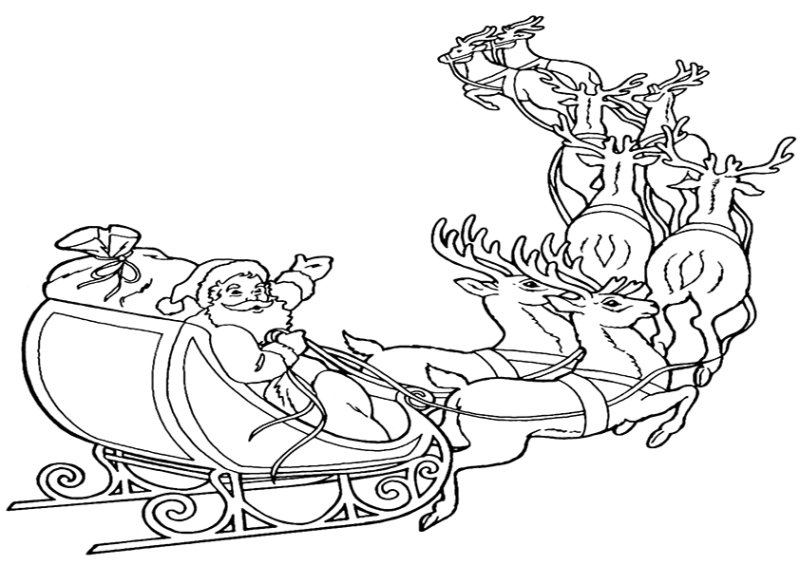 Дед Мороз на санях черно белый