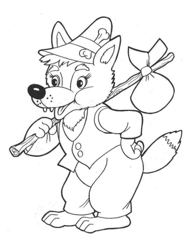 Волк из сказки Теремок раскраска для детей