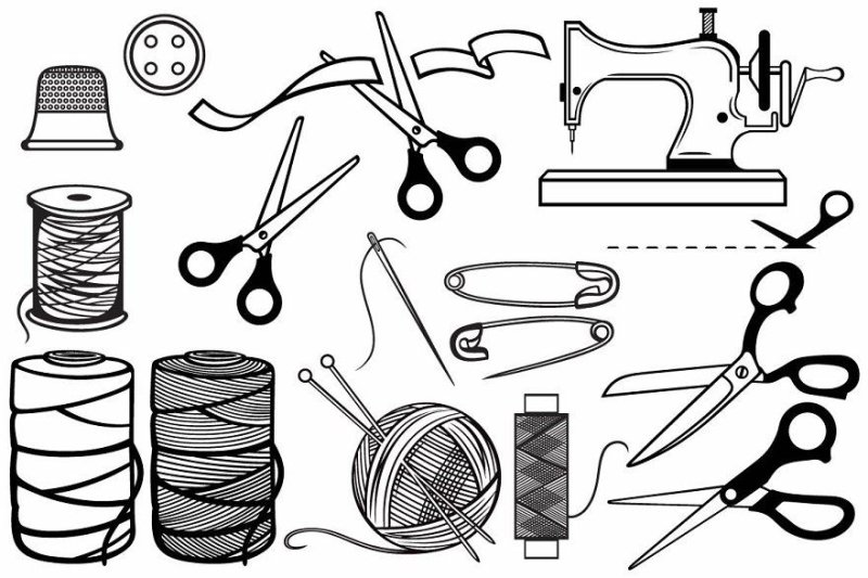 Нитки иголки ножницы