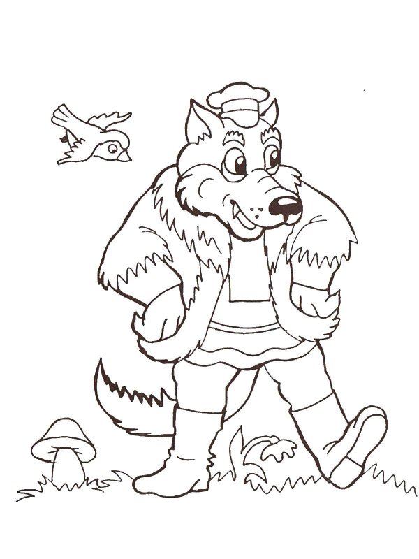 Волк из колобка раскраска