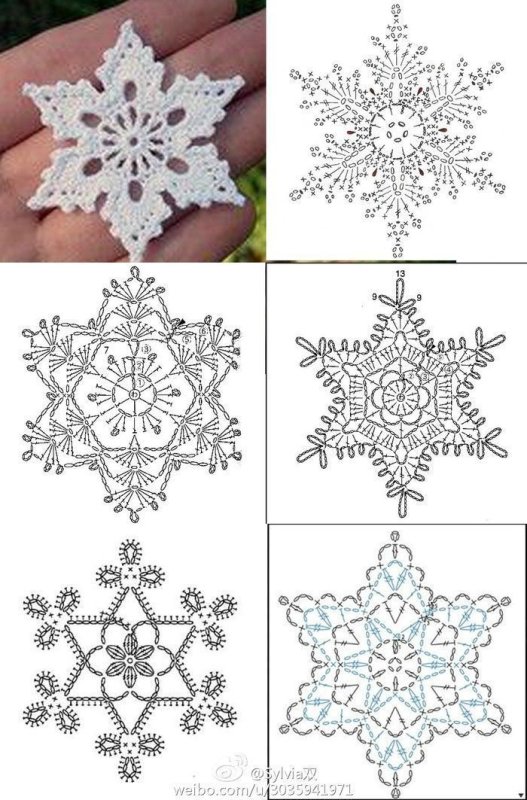 Схема вязания крючком снежинок на елку