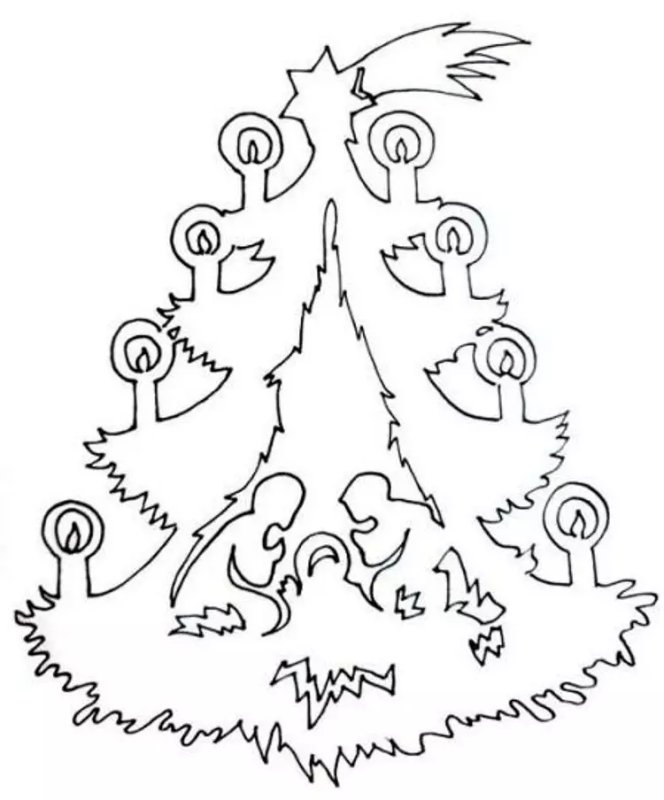 Трафарет елки для вырезания из бумаги