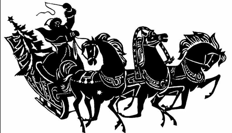 Трафарет дед Мороз на тройке