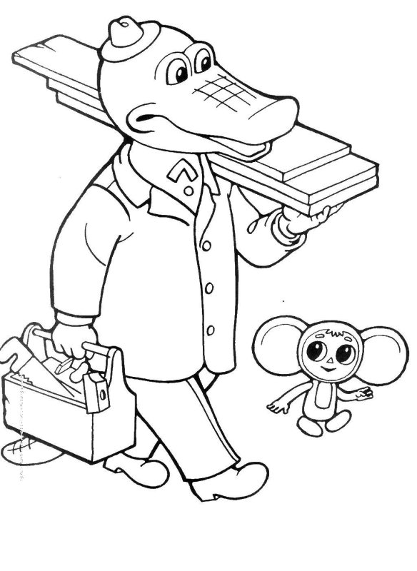 Крокодил Гена и Чебурашка мультфильм раскраска