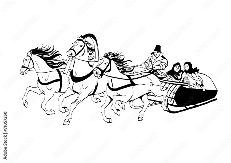 Тройка лошадей раскраска