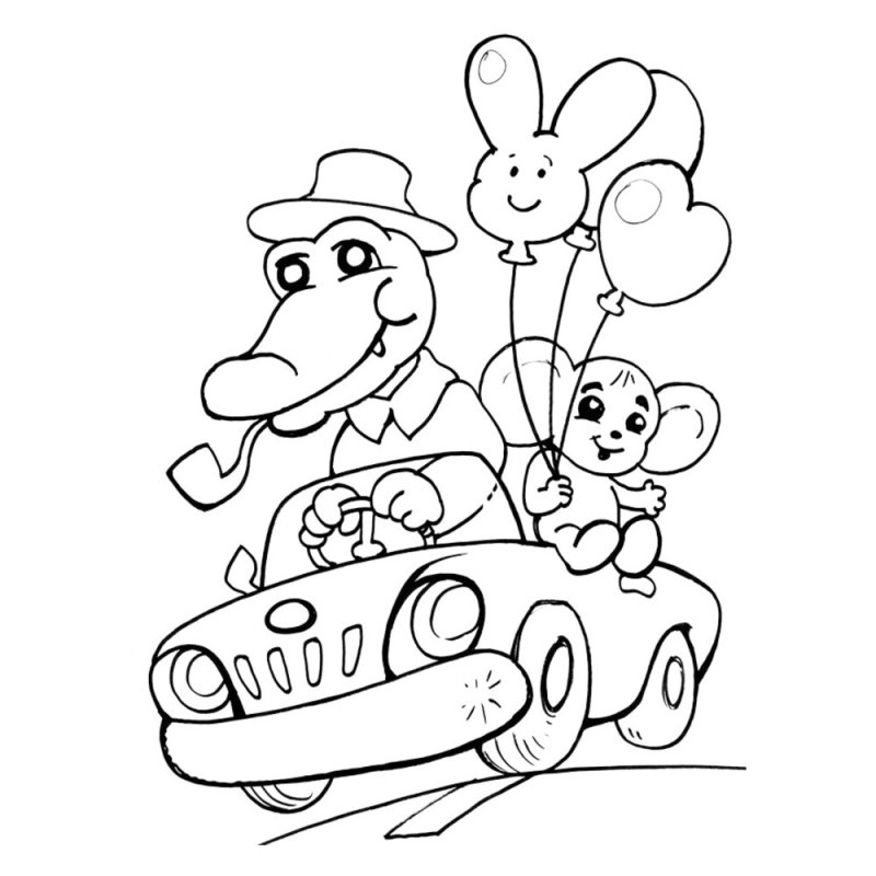 Раскраски Чебурашка и крокодил Гена и Шапокляк