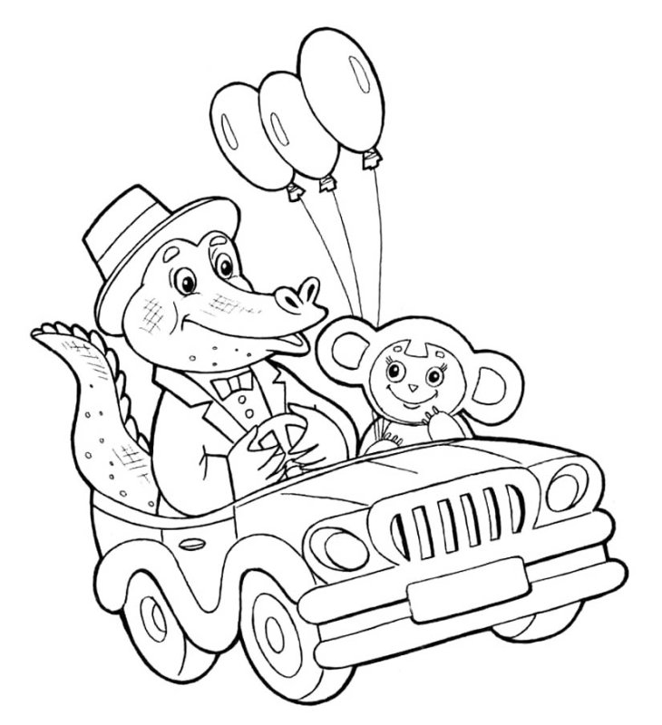 Чебурашка и крокодил Гена раскраски для детей