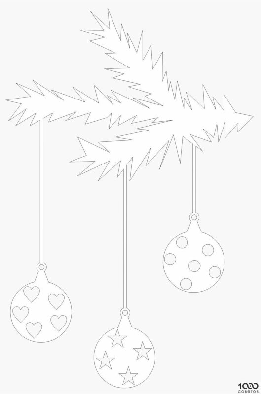 Украшения на окна, трафарет елочная веточка