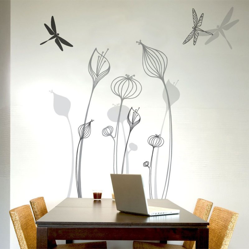 Стрекозы в росписи стен и штукатурке