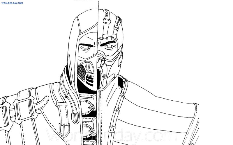 Раскраска Скорпион из мортал комбат 11