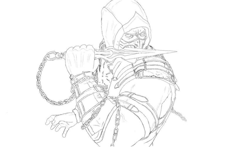 Раскраска Скорпион из мортал комбат