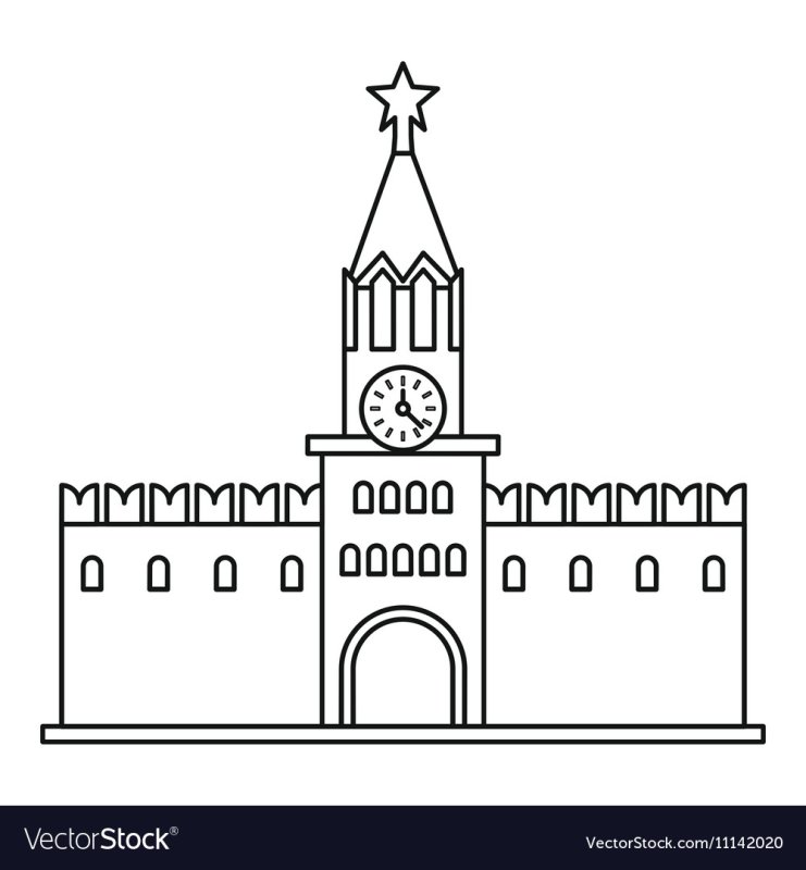 Спасская башня Московского Кремля раскраска