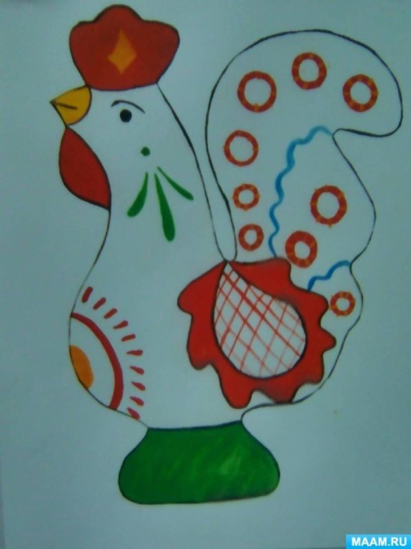 Этапы росписи дымковского петушка