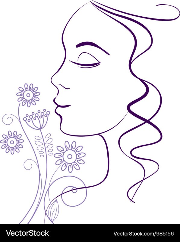 Контурный рисунок девушка с цветами